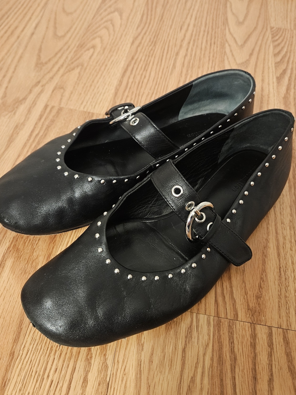 Reformation Bethany black Studded Mary Jane Flats with Buckle